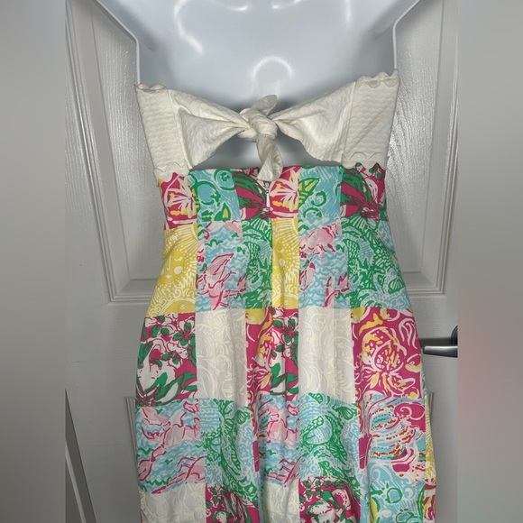 Lilly Pulitzer Multi State Dress Multicolor Strapless Mini Short Patchwork 00 - Picture 10 of 15